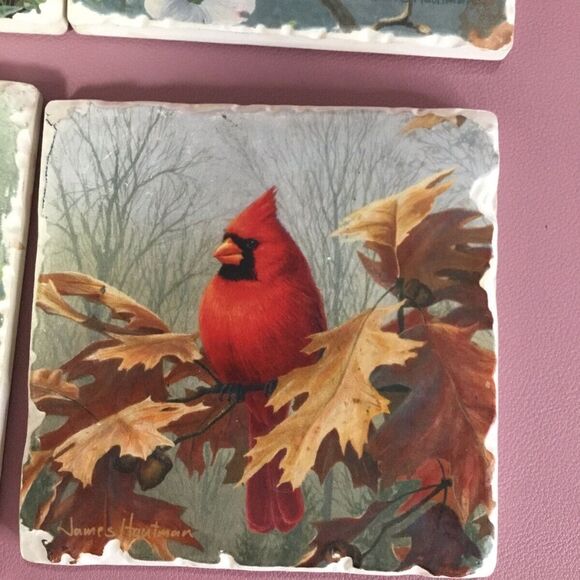 NWOT VTG Set Of 7 Tumbled Tile Cardinals,Lakeside Dock,Pheasant,Turkey, Deer - Picture 6 of 7
